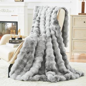 Bigacogo Faux Fur Throw Blanket for Couch, Fuzzy Soft Plush Thick Warm Bubble Blankets for Sofa Bed Living Room Dcor, Cute Luxury Cozy Fluffy Throw Gift for Women Girls, 50"x60", Tie-dye Grey