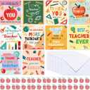 VDESFUEBY Pack of 50 Teacher Appreciation Cards in Bulk with Envelopes and Stickers 10 Colorful Designs Thank You Teacher Cards for Appreciation Gifts, Students, & End-of-Year Thank You Notes