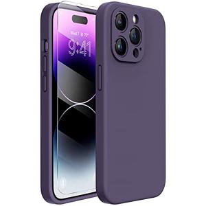 Miracase Designed for iPhone 14 Pro Max Phone Case with Screen Protector,[Upgraded Enhanced Camera Protection],Shockproof Liquid Silicone Case with Microfiber Lining,6.7 inch, Dark Purple