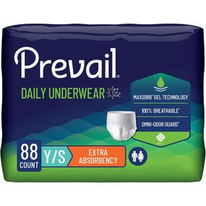 Prevail Daily Protective Underwear - Unisex Adult Incontinence Underwear - Disposable Adult Diaper for Men & Women - Maximum Absorbency - Small - 88 Count (4 packs of 22)
