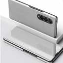 New Galaxy Z fold 3 5G Leather Protective Case 2021 with Stand Function and Smart Mirror Privacy Screen Cover (Silver). Full Protection. Shock Proof. Slim Fit