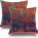 Shrahala Green Art Oil Outdoor Throw Pillow Cover, Red Painting Square Indoor Pillows Water Resistant Linen for Bedroom Living Room Set of 2 (22 X 22 in)