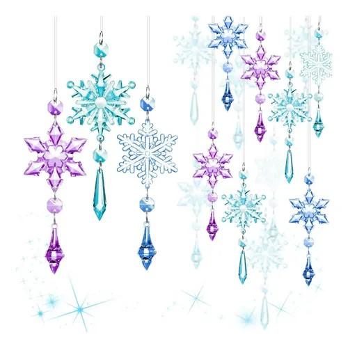 Boao Assorted Colors 15 Pcs Crystal Snowflake Ornaments for Winter Acrylic Snowflake Decorations Wonderland for Party Favor Celebration