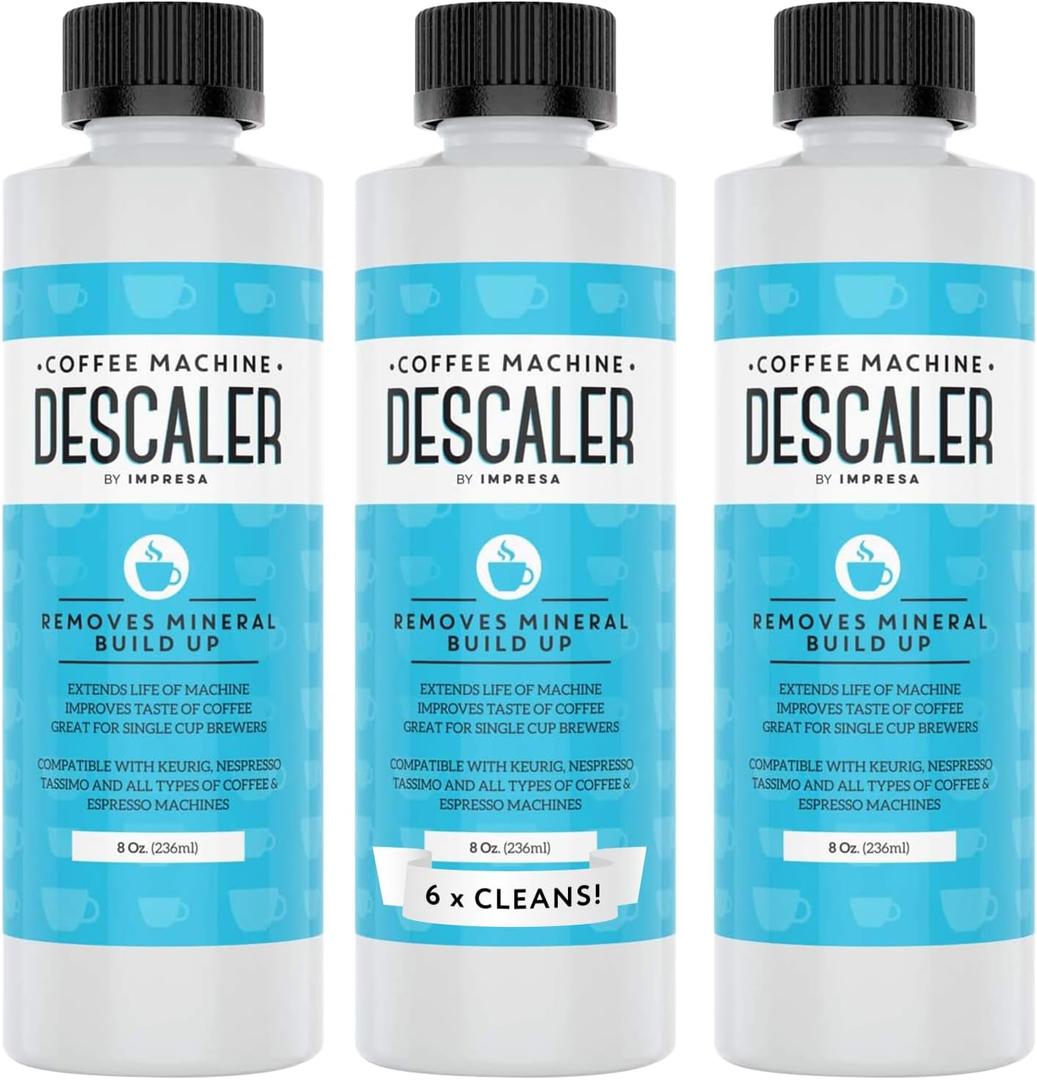 IMPRESA 3 Pack / 6 Uses Coffee Machine Descaler for Keurig and Virtually All Single Use Coffee and Espresso Machines - Made in the USA