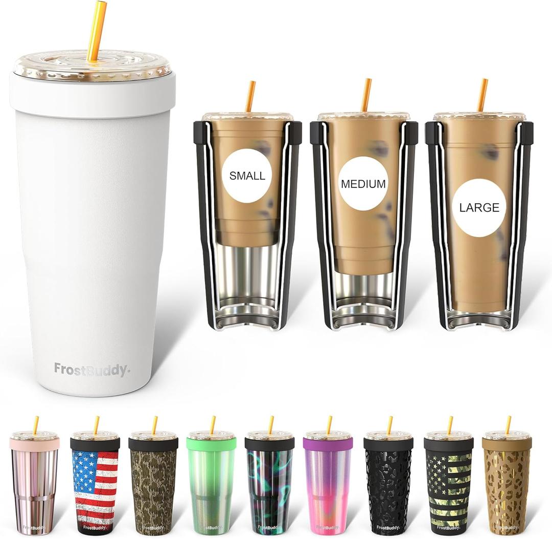 Frost Buddy Togo Buddy | 30 oz Stainless Steel Vacuum Insulated Tumbler | To Go Coffee Cup  Iced Coffee Cups, Iced Coffee Sleeve, Travel Mug, Thermal Cup for Hot & Cold Drinks, Dunkin Cup (White)