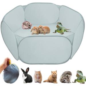 Small Animal Cage Tent Playpen with Fabric,Reptiles Cage,Breathable Transparent Pet Playpen Pop Open Outdoor/Indoor Exercise Fence,Portable Yard Fence (Solid-Grey)
