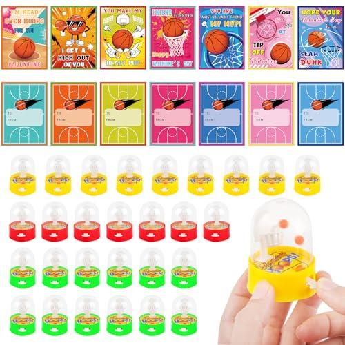 Adecortalk 28 Pcs Valentine's Cards for Kids with Mini Finger Basketball Shooting Games, Valentines Exchange Gifts Basketball Toy for Boy Girls School Classroom Exchange Gifts Sport Party Favor