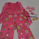 60s 70s Outfits for Kids Girls 7 Pcs Hippie Costume Set Fringe Vest Peace Flared Pants Accessories Set for Halloween (4-6 Years, Pink)