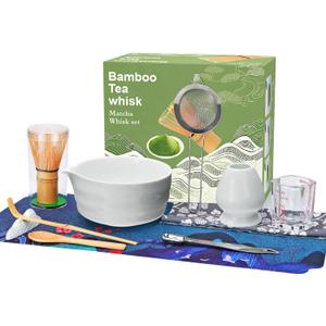 Matcha Whisk Set, 11-Piece Matcha Kit, 100% Natural Bamboo Whisk, Includes Stainless Steel Spoon And Measuring Cup, White