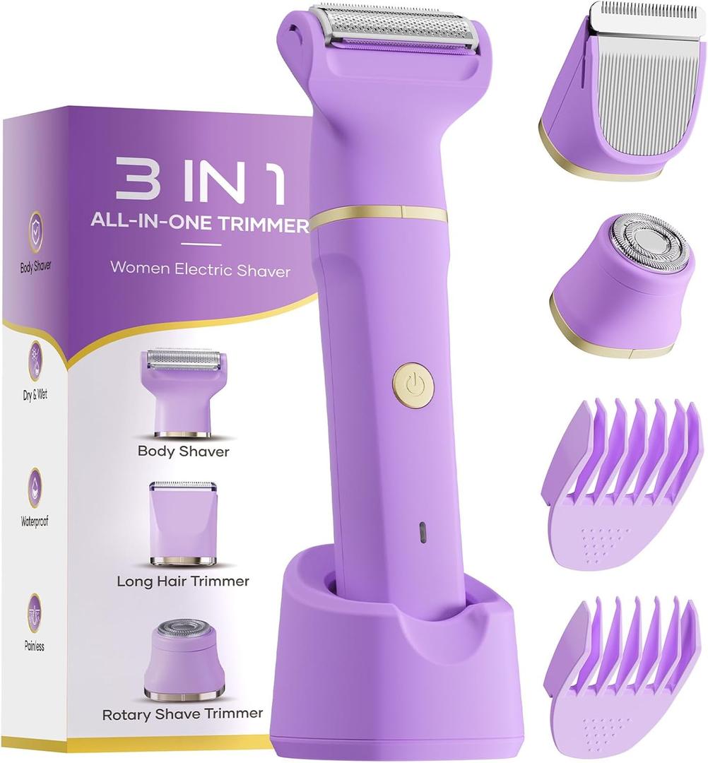 Electric Bikini Trimmer for Women - Tiovara Cordless Electric Razors,Wet Dry Shaver Groomer with USB Charge Dock for Bikini Underarm Leg Arm Body Face Silk Skin