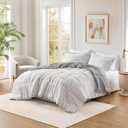 Madison Park Soft Plush Comforter Long Faux Fur Design, Mid Century, Modern All Season Down Alternative Bedding Set with Matching Sham, Twin/Twin XL, Gia, Gray/White 2 Piece