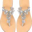 AIJIVOU Women's Rhinestone Flat Sandals, Women Flip Flops with Clip Toe Ring Beadeed Rhinestone Crystal Jeweled Sandal Shoes for Summer Beach Oceanside Holiday Outdoor (10.5)