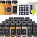 24 Glass Spice Jars with 576 Labels-Spice Jars with Black Metal Caps, 4oz Empty Square Spice Containers with Shaker Lids, Funnel, Pen, Seasoning Bottles for Spice Rack, Drawer, Cabinet