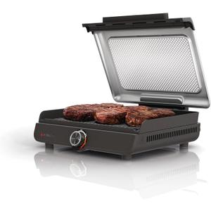 Ninja GR100 Sizzle Smokeless Indoor Grill with Nonstick Grill Plate, Dishwasher-Safe Removable Mesh Lid, 500F Max Heat, Even Edge-to-Edge Cooking, Black