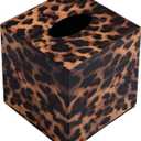S Forever Home Decor Cube Tissue Box Holders PU Leather Square Tissue Box Cover (Leopard)