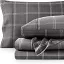 Bare Home Split King Sheet Set - 1800 Ultra-Soft Microfiber Bed Sheets - Double Brushed - Deep Pockets - Easy Fit - 5 Piece Set - Bed Sheets (Split King, Modern Plaid - Grey/White)