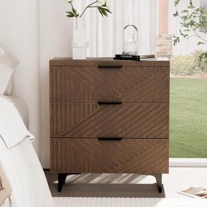 Royal Windsor Fluted Nightstand with 3 Drawers, Side End Table, Accent Storage Cabinet,Modern Night Stand Bedside Table for Bedroom,Brown