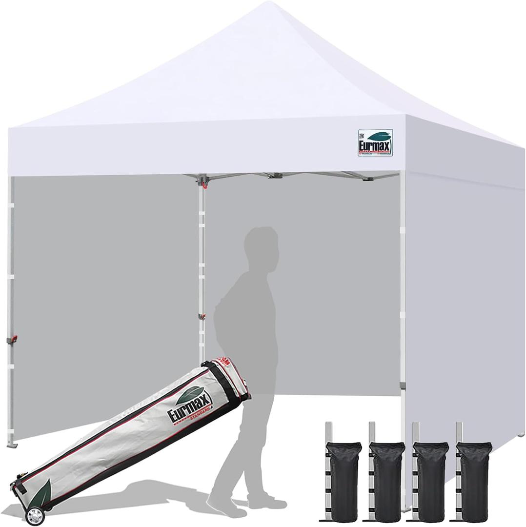 Eurmax USA 10x10 Pop Up Canopy Tent,Commercial Tent with Patented No-Tip Rolling Bag,4 Zippered Removable Walls,UV & Water Resistant Canopy Top,Heavy Duty Outdoor Gazebo,Instant Shelter(White)