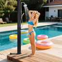 10Gallon Outdoor Shower Solar Heated With Handheld Shower, Rainfall, Faucet | 360°Rotating Rainfall + 6FT Handheld Shower + Foot Faucet, Freestanding Poolside, Hot & Cold Water Adjustment