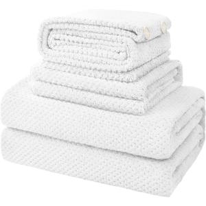 Soft Bath Towel Set of 4, Extra Large Microfiber Towels 35x70 in, Bath Towel Hand Towel Hair Towel Washcloths Set, Quick Dry, Highly Absorbent, for Bathroom Shower Pool Hotel Beach (White, 4 Piece)