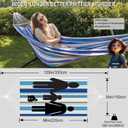 Double Hammock 2 Person Extra Large 220x150cm Total Length 330cm Load 500lb Canvas Cotton Hammock for Patio Porch Garden Backyard Lounging Outdoor and Indoor with Removable Spreader bar