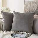 MIULEE 24x24 Inch Euro Sham Velvet Pillow Covers, Set of 2 Large Square Decorative Pillows -Grey Super Soft for King Bed, Sofa, Couch, Accent Chairs with Hidden Zipper
