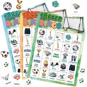 2 x Fancy Land Soccer Bingo Game Birthday Party Bingo Cards Set for Kids Adults Classroom Supplies Sports Theme Gifts 24 Players