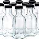 Set of 12oz Glass Bottles with Black Plastic Caps | Reusable Stout Flint Glass Bottles with Lids for Juicing, Kombucha, Liquids | Made in USA (12 Ounce)