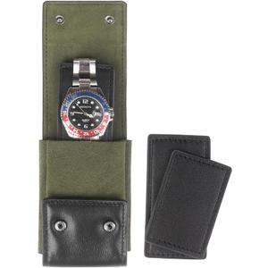 Leather Watch Pouch - Portable Travel Pouch with Suede Lining and Leather Inserts, Single Watch Case for Lovers Gift (Black)
