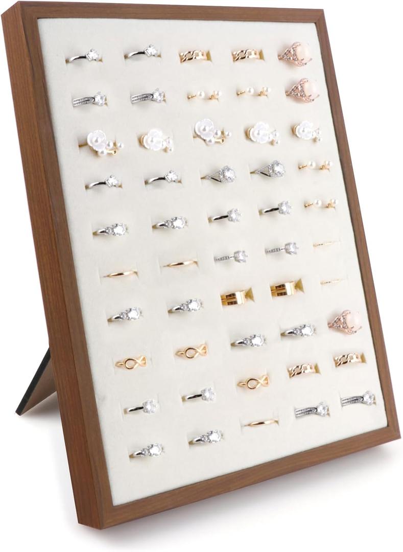 Homeanda Ring Display Stand - 50 Slots L-Shaped Velvet Jewelry Tray Ring Board Earrings Organizer for Vendors