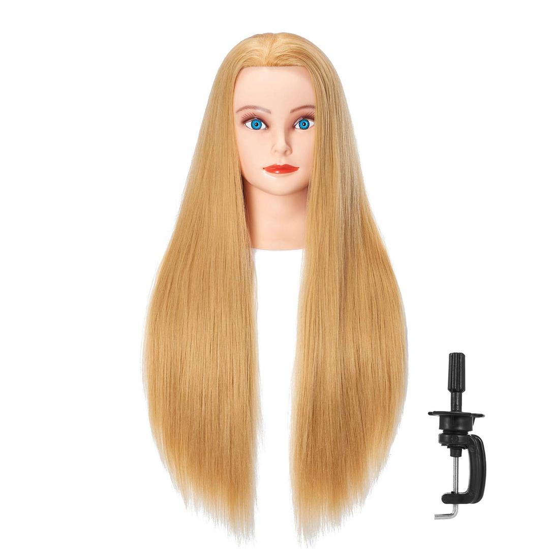 26-28'' Mannequin Head Synthetic Fiber Hair Styling Training Head Dolls for Cosmetology Manikin Maniquins Practice Head with Stand (6611W2720)
