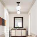Bagood 8" Black Semi Flush Mount Ceiling Light Fixture Milk Glass Globe Ceiling Light Fixtures Hallway Light Fixtures Mid Century Ceiling Lights Matte Black Finish for Entryway Foyer (Bulb Incl.)