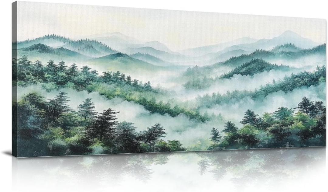 Large Canvas Wall Art Mountain Botanical Large Landscape White Foggy Forest Pine Trees Fog Canvas Paintings Wall Painting Rustic Home Decor Wall Decor for Living Room Office Ready to Hang 30x60inch (Multi3)