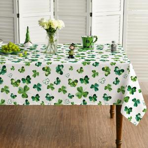 Horaldaily St. Patrick's Day Rectangular Tablecloth 6084 Inch, Shamrock Irish Clover Luck Washable Table Cover for Party Picnic Dinner Decor (Green)