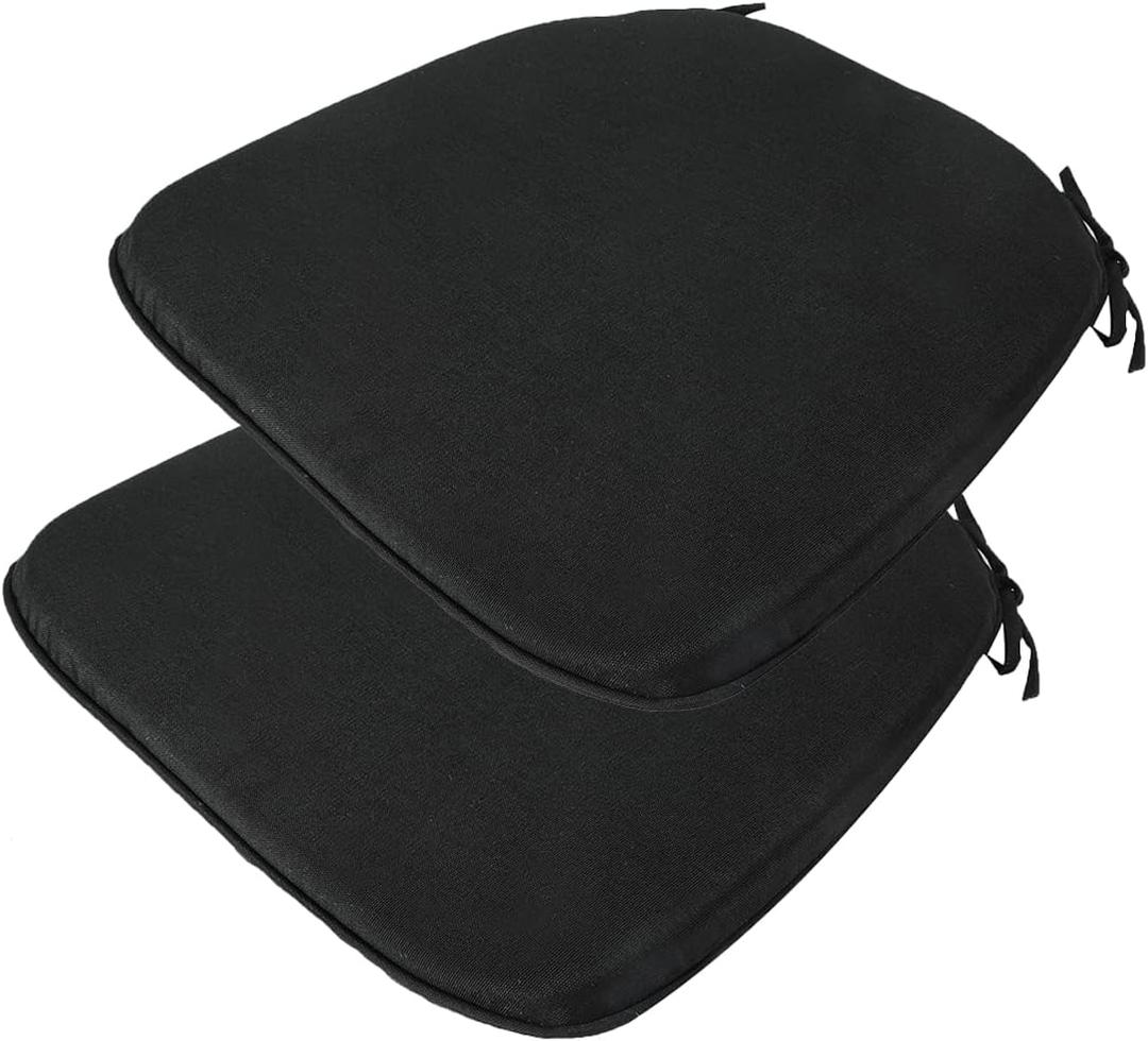 Outdoor Chair Cushions Set of 2,Patio Seat Cushion 17"x16"x2",U-Shaped Dining Chair Cushion 17 by 16 Inch,Water Resistant,Fade-Resistant Chair Pads for Kitchen Garden Furniture(Black)