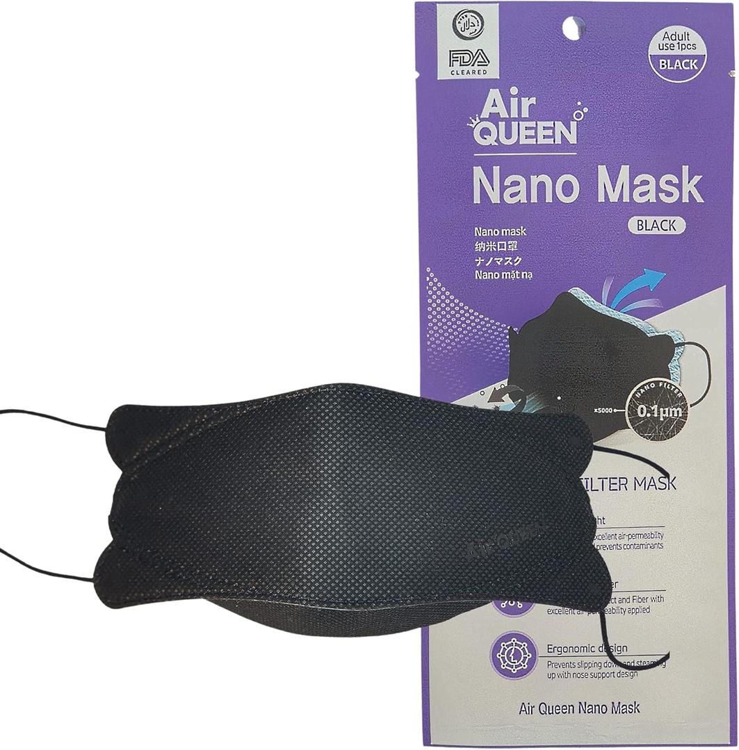 4 x AIRQUEEN nano fiber mask for adult, individually wrapped, made in Korea, [Black, 5 pcs]