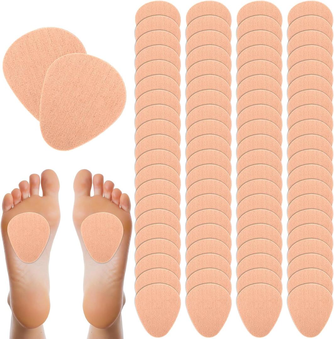 Ramede 120 Pieces Metatarsal Foot Pads Bulk, Felt Feel Ball of Foot Cushions for Women and Men,Dancer Metatarsal Pads for Pain Relief Forefoot Adhesive Cushion, 1/4 Inch Thick, Skin Color