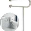 HECASA 24 Inch Handicap Grab Bars Rails 304 Stainless Steel Toilet Handrail Bathroom Safety Bar Wall Mount Floor Support Assist Bar for Disabled Elderly Mounted Bath Grips