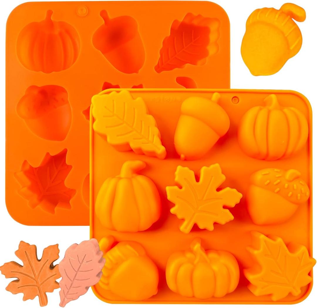 Pumpkin Molds Silicone Thanksgiving Fall Mold Maple Leaf Molds Halloween Pumpkin Ice Candy Mold Autumn Leaves Chocolate Cake Pan Baking Tray Mould for Thanksgiving Halloween Cake Cupcake Decor