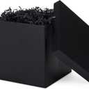Hallmark Medium Gift Box with Lid and Shredded Paper Fill (Black 7 inch Box) for Weddings, Graduations, Birthdays, Father's Day, Groomsmen Gifts, All Occasion