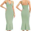 JLCNCUE Women's Spaghetti Straps V Neck Bodycon Mermaid Dress Elegant Ruffles Midi Dress Cocktail Evening Party Dress 325 (Green, M)