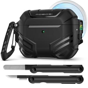 MOBOSI for AirPods Pro 3 Case with Lock, Compatible with AirPod 3rd Gen Cover [Fit for MagSafe], Military Grade Hard Shell for iPods Pro3 with Cleaner Kit & Keychain for Men(2025), Black