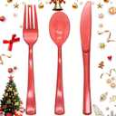 150 Pack Red Plastic Silverware, Red Utensils Heavy Duty, Disposable Plastic Cutlery Include 50 Forks, 50 Spoons, 50 Knives for Birthday, Party, Christmas, New Year