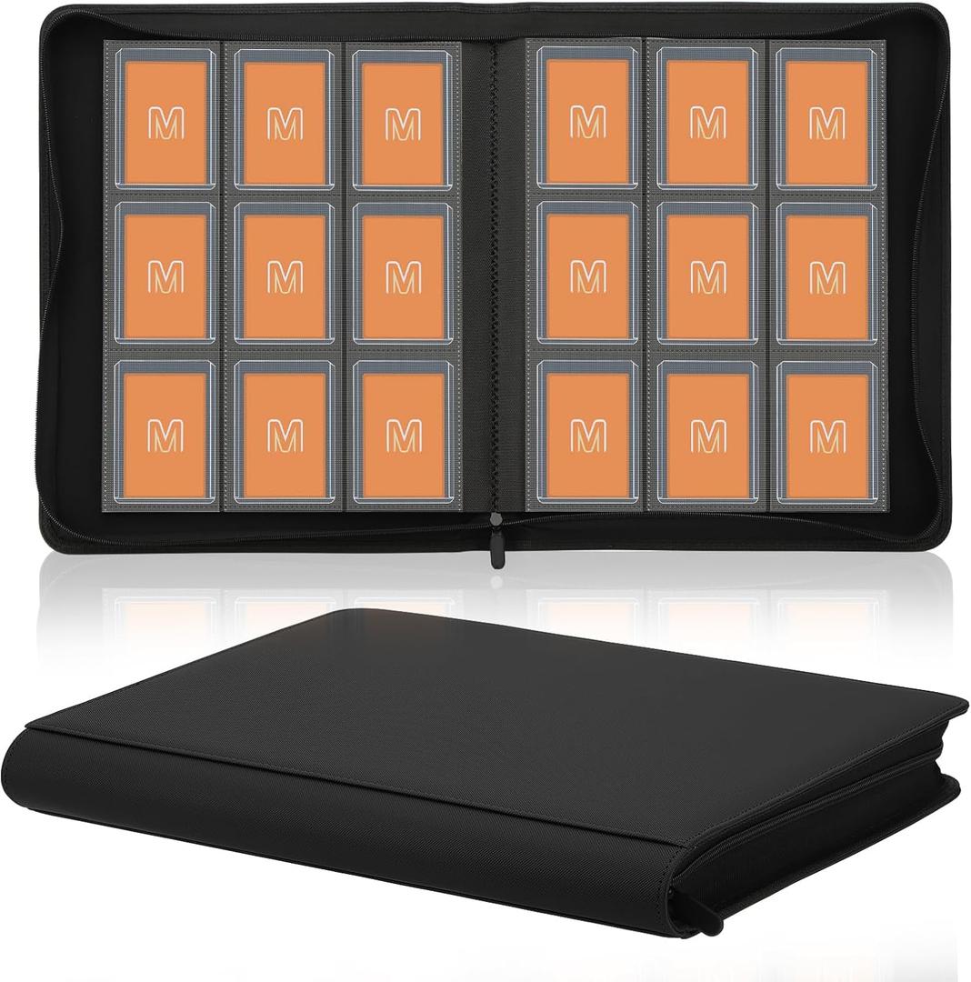 Toploader Binder,Trading Card Binder Storage Hold up 288 Cards 9-Pocket Top Loader Binder with Sleeves for 3"x4" Rigid Toploaders Hard Cases (Black)