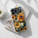 for iPhone 17 Pro Max Case - Wireless Charging Compatible - Dual-Layer Hard Shell + Silicone Cover - Shockproof Protective Phone Case with Stylish Designs for Women - Retro Sunflowers