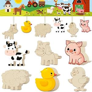 36 Pcs Wooden Farm Animals Cutouts Unfinished Wood Cutouts to Paint Wood Animal Cutouts Crafts Farm Animals Party Supplies for Kids School Classroom Decor