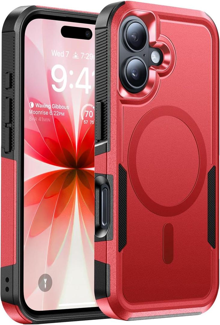 Magnetic for iPhone 17 Case Military-Grade Dual-Layer Shockproof, Heavy Duty Rugged Protection Phone Case [Fit for MagSafe] Anti-Fingerprint Anti-Scratch for iPhone17 Cover 6.3", Red