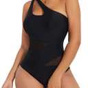 SHAPERIN Women One Piece Swimsuits Tummy Control One Shoulder Bathing Suits Cutout Asymmetrical Padded Swimwear (Medium, Black)