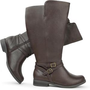 Chicblooms Women's Super Extra Wide Calf Side Zipper Double Buckle Knee High Riding Boots, Size 9,5