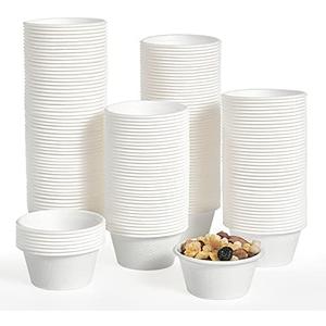ECOLipak 200 Pack 2 oz Compostable Portion Cups, 100% Biodegradable Souffle Cups, Disposable Paper Cup for Condiment Samples With Lid